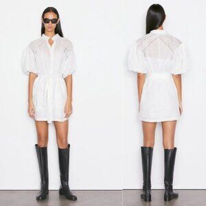 NWT Frame Inset Lace Puff Sleeve Button Front Dress White Blanc Size: Large